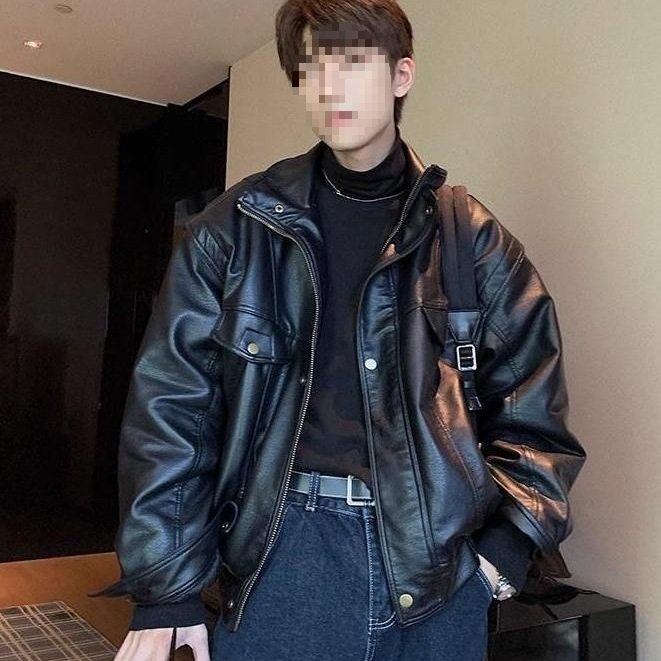 美式复古潮男皮衣外套春秋冬季洋气男士夹克帅气机车加绒加厚,淘宝优惠券,粉丝福利购,淘宝优惠卷