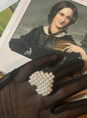 Ins 手作指尖美物复古珍珠少女串珠珍珠蝴蝶结戒指指环