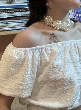 Simone走秀同款珍珠花朵造型小众设计个性夸张项链