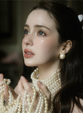 vintage 优雅复古油画款多层叠戴珍珠项链颈饰