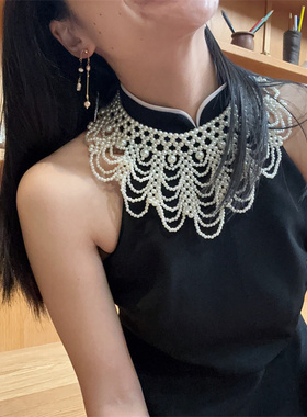 假日的舞会~大号手工珍珠花冠编织的项链颈链婚纱礼服项链