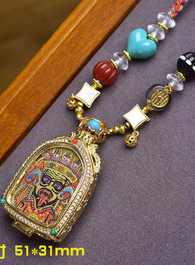 藏区文玩小唐卡扎基拉姆佛牌吊坠毛衣链可调节纯手工编织绳项链