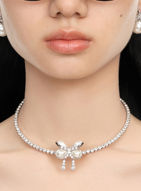 YVMIN尤目x SHUSHUTONG 人造珍珠蝴蝶花宝石双层项链毛衣链礼物