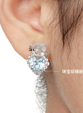 YVMIN尤目 mini爱心猫宝石耳钉925银耳环女设计师礼物女生新品
