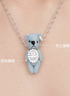 蕾丝间珠链小熊项链锁骨链