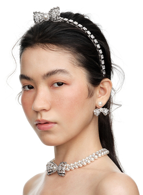 YVMIN尤目 x JORYA 多层珍珠宝石花蕾丝蝴蝶结项链choker生日礼物