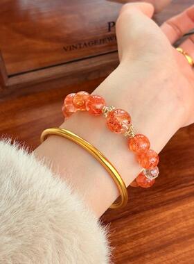 【暮色流金】天然红胶花水晶手串珠女款百搭气质手链巨好看的饰品