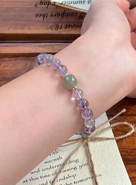 紫幽灵水晶手串和田玉路路通天然原创紫色手链个性小众精致女生款