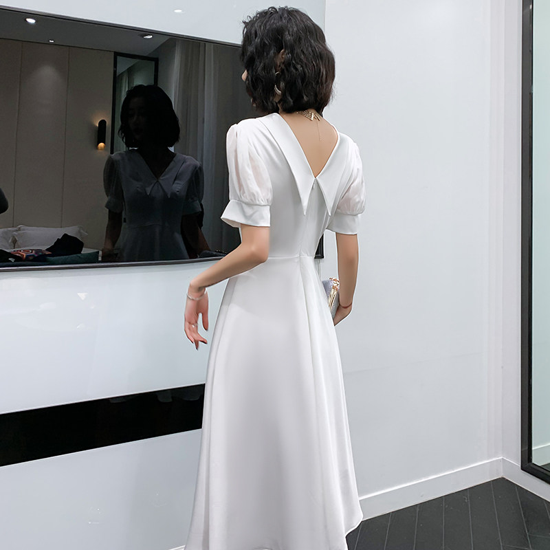 白色复古法式订婚轻婚纱简约连衣裙 法韵莱礼服/晚装