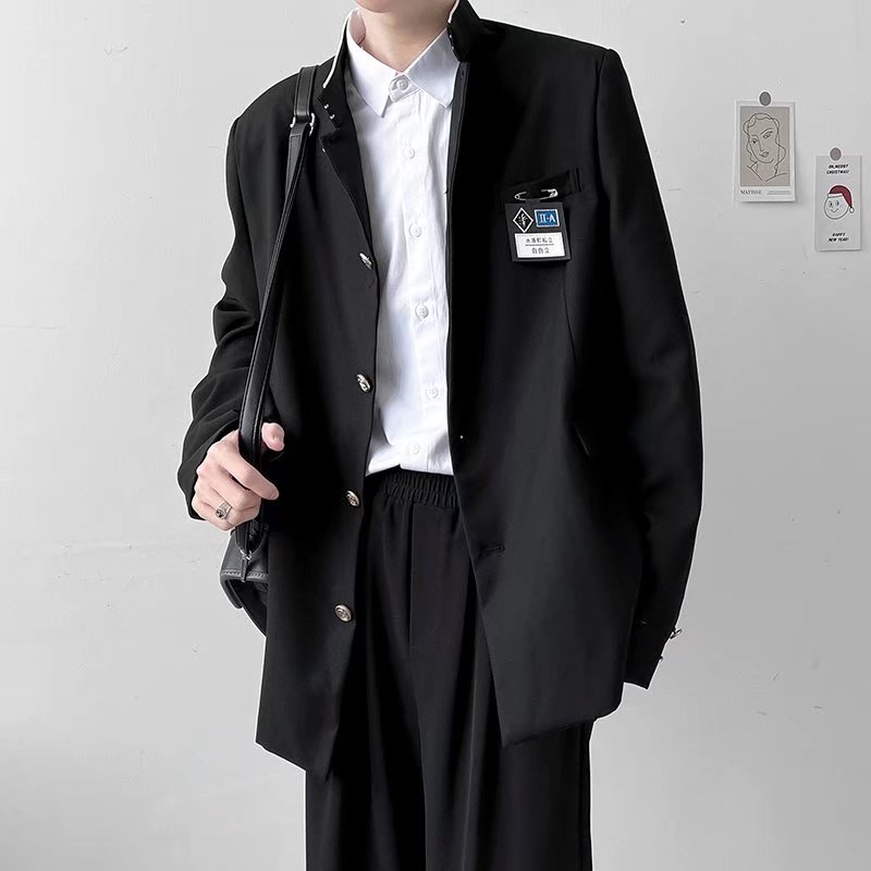 新中式诘襟西装外套男韩版休闲宽松中山装西服热血高校dk男生制服 - 图1