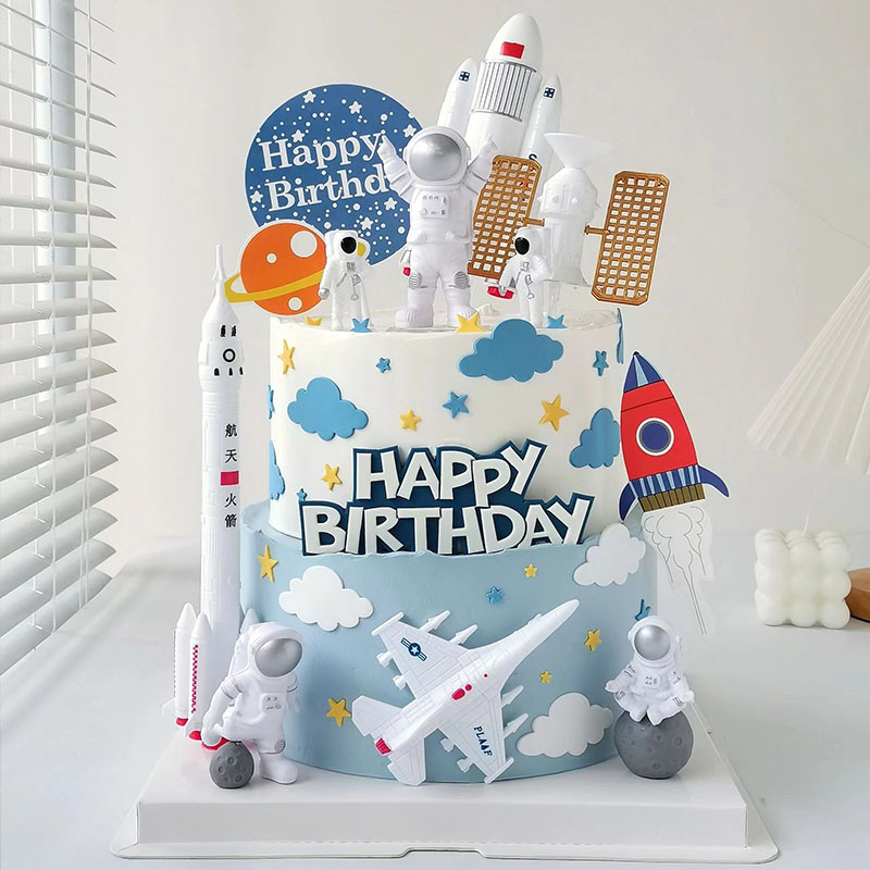 宇航员蛋糕摆件太空航天飞行员蛋糕装饰星球火箭儿童网红生日插件 - 图1