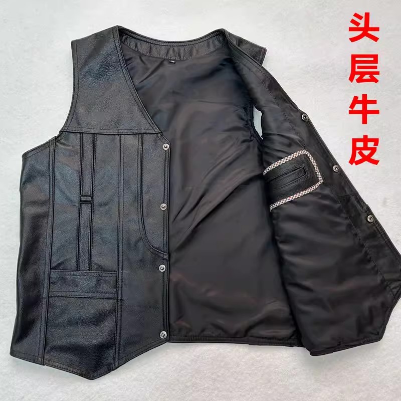 Spring and autumn single style cowhide vest military style