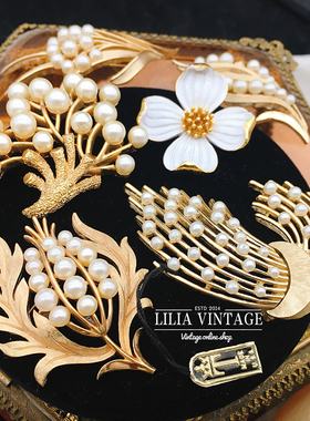 Vintage古董首饰Trifari珍珠胸针