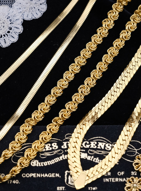 ins简约金属素链锁骨链古董项链