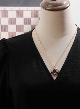 Vintage古董首饰Avon雅芳蓝色青金石珍珠优雅中古耳夹项链套装