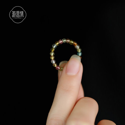 游思集新款碧玺纯金彩虹色戒指女时尚个性轻奢小众高级感复古戒指 - 图2