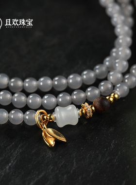 【玉竹春项链】天然和田玉烟紫半山半水竹节吊坠新中式国风