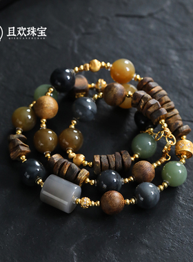 多宝【万木青项链】天然沉香和田玉糖料青花晴水串珠毛衣项链S925