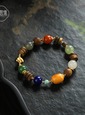 沉香【壁上观·笙箫手串】天然沉香和田玉多宝文玩新中式设计手串