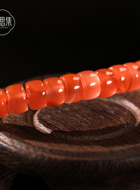 【游鸿手串】天然川料南红玛瑙直切珠简约新年红手链送礼弹力绳