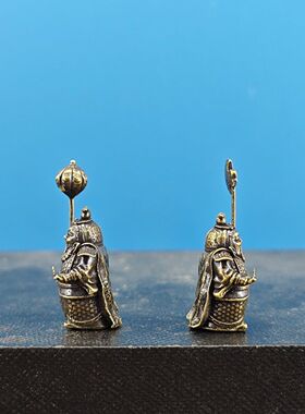 黄铜 小门神 哼哈二将车载高级感新中式家居桌面假山盆景造景摆件