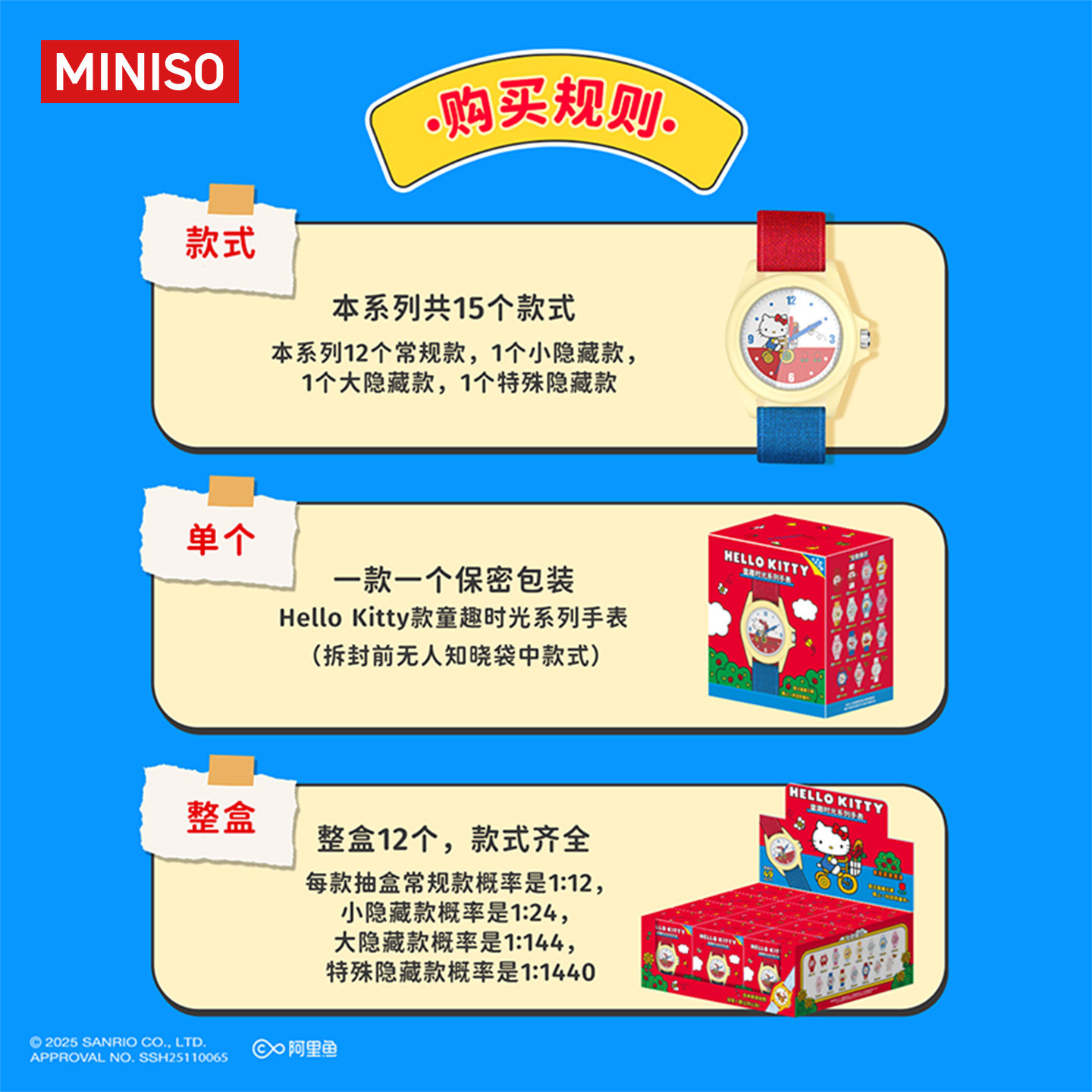 MINISO名创优品Hello Kitty款童趣时光系列手表盲盒潮玩饰品礼物,淘宝优惠券,粉丝福利购,淘宝优惠卷