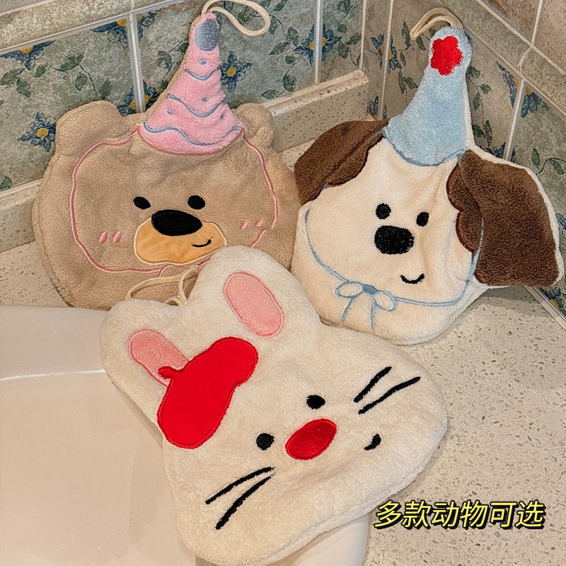 可爱擦手巾厨房挂式加厚毛巾吸水不掉毛抹布儿童卫生间卡通擦手帕 - 图3