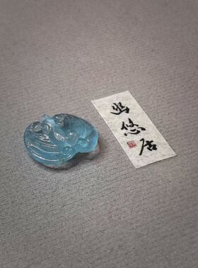 藏家系列高工稀有无注胶海蓝宝如意蝙蝠背云，用料饱满，颜色浓郁