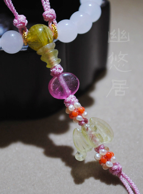 天然和田玉白玉碧玺故宫手串压襟