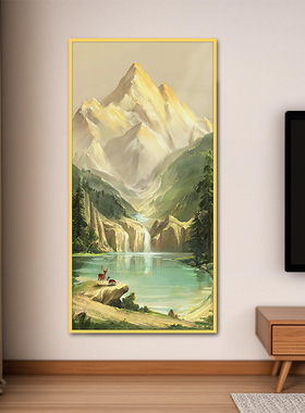 日照金山自粘墙贴山水聚宝盆油画