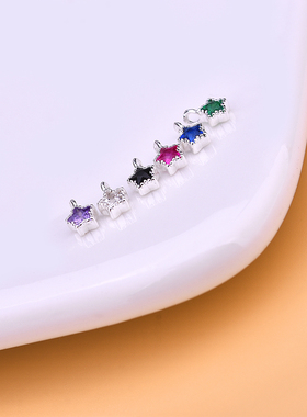 S925纯银 彩色锆石星星吊坠挂件迷你坠子女式手工首饰diy配件材料