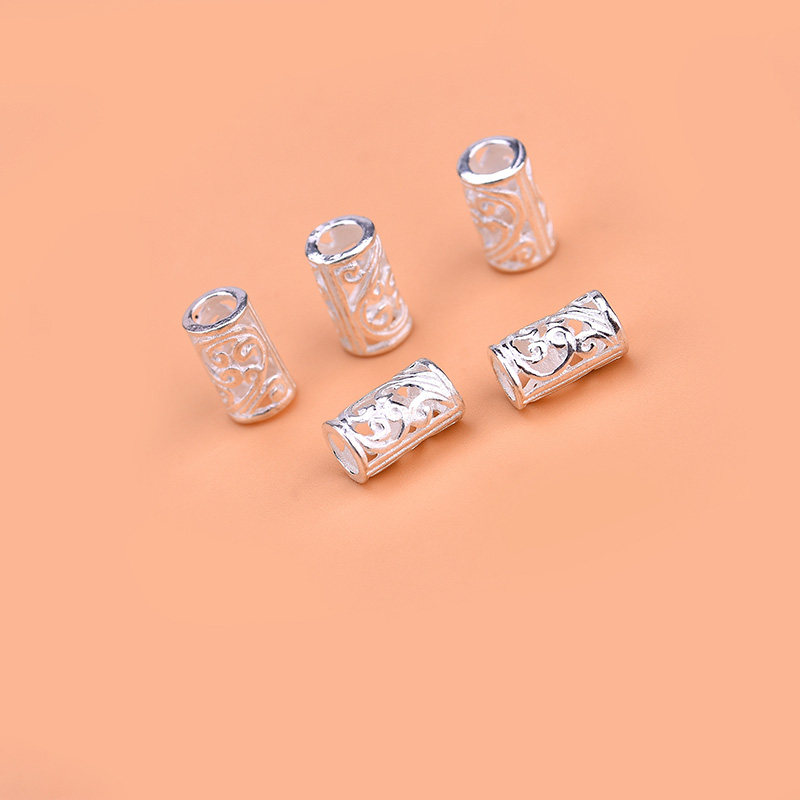 S925纯银 花纹镂空隔珠长桶珠散珠 手工编织首饰diy配件材料,淘宝优惠券,粉丝福利购,淘宝优惠卷