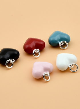 925纯银 滴胶心形吊坠项链   七夕情人节礼物饰品diy配件材料