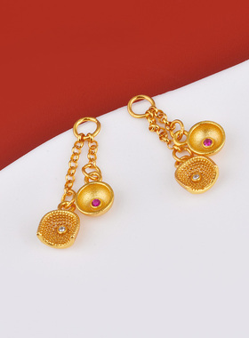 S925纯银古法金簸箕碗流苏吊坠手工diy手链串珠编绳耳饰配件