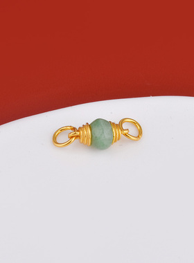 S925纯银古法银镀金配件镶嵌天然翡翠珠子小滴溜吊坠双圈隔珠