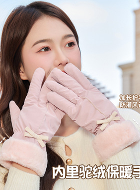 手套女秋冬韩国新款可触屏户外骑车滑雪防寒加绒加厚防风保暖手套