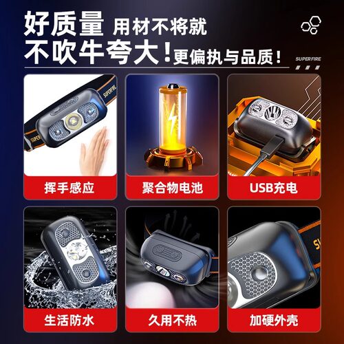 神火感应小头灯强光充电超亮户外头戴式钓鱼专用夜钓照明灯长续航 - 图2