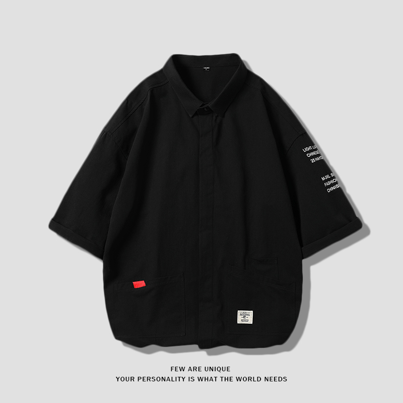 稻草人五分袖男士夏季纯棉休闲衬衫 稻草人男装衬衫