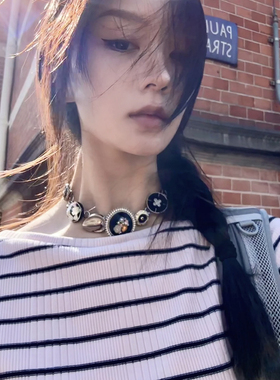 《暗夜繁花》y2k辣妹项链朋克重工朋克风锁骨链choker短款项饰