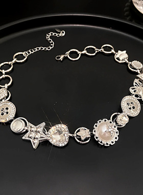 y2k星星爱心镶钻choker颈链潮新款甜酷辣妹风锁骨链小众设计项饰