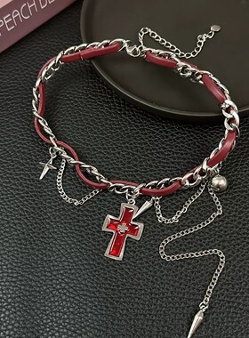 亚文化滴油十字架柳钉项链甜酷辣妹朋克嘻哈多层缠绕颈链锁骨链