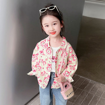 Girl Denim Jacket Spring Autumn 2024 New Children Foreign Air Cartoon Baby Long Sleeve Cardiovert Jacket Spring Dress Jacket