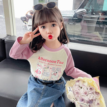 Girl t-shirt spring autumn 2024 new children foreign air spring pure cotton female baby long sleeve undershirt spring dress blouse T