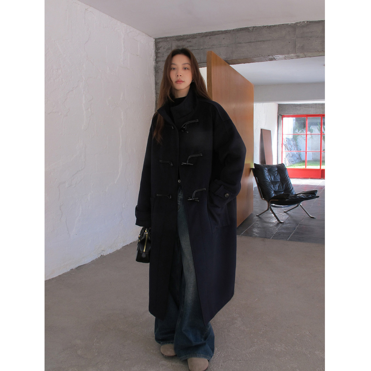 SIXI四喜家 圣马丁学院 重磅立领牛角扣大衣女秋冬宽松廓形长风衣,淘宝优惠券,粉丝福利购,淘宝优惠卷