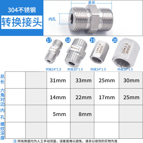 压力表304不锈钢转换接头补芯M14M20*1.5转2分4分6分内外螺纹对丝-图1