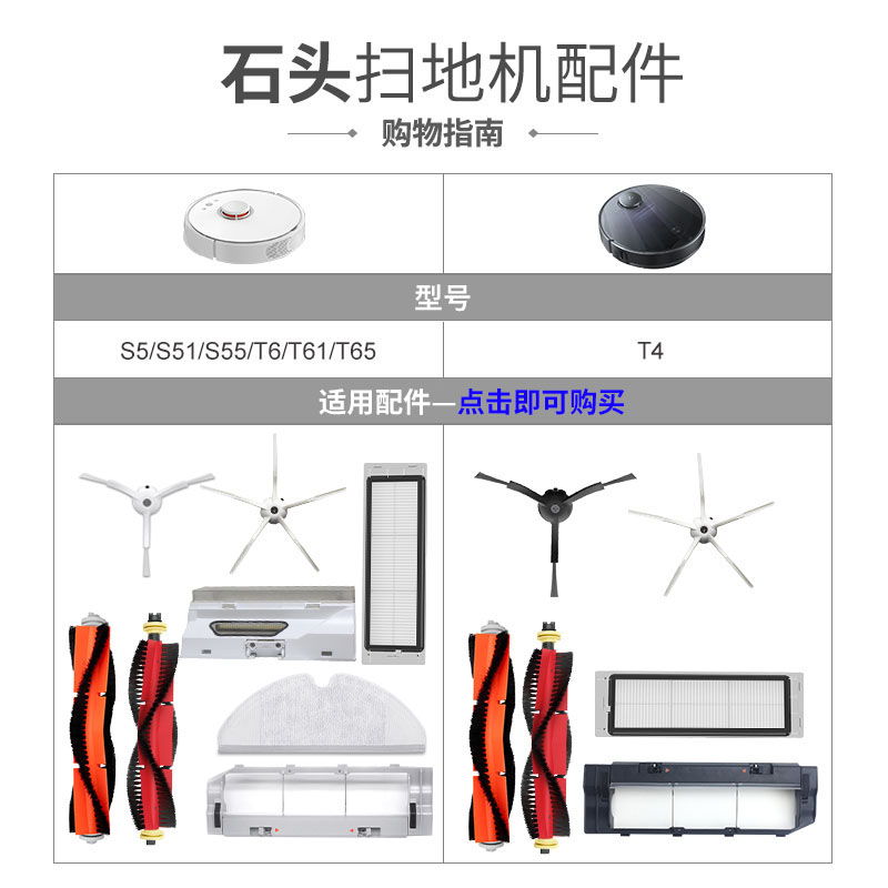 适配小米扫地机器人配件滤网可水洗石头米家1S尘盒水箱抹布毛边刷