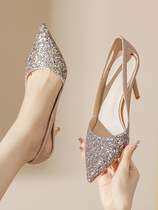 Water Drill Pointed Single Shoes 2023 Spring Autumn 100 Hitch New Method Crystal Advanced Sensual Heels Woman Fine Heel Shoes