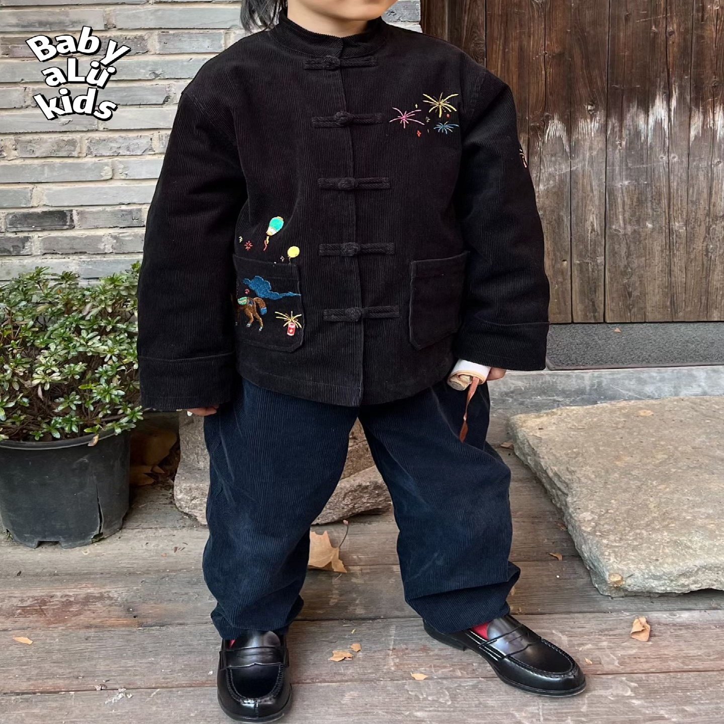 BabyaLu男女童新中式唐装中大童灯芯绒立领盘扣刺绣拜年棉服儿童,淘宝优惠券,粉丝福利购,淘宝优惠卷