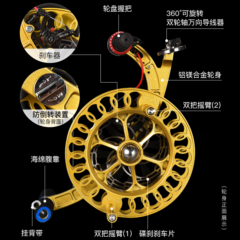 铝镁合金背带轮大型风筝轮盘专业防倒转刹车万向轮高档专用风筝轮