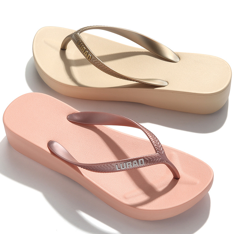 路拉迪人字拖女夏季简约中跟人字拖厚底外穿夹脚坡跟凉拖鞋沙滩鞋 - 图0